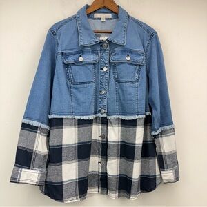 Cato size 18/20W Women’s Blue Denim Plaid Button Up Shirt Jacket Shacket